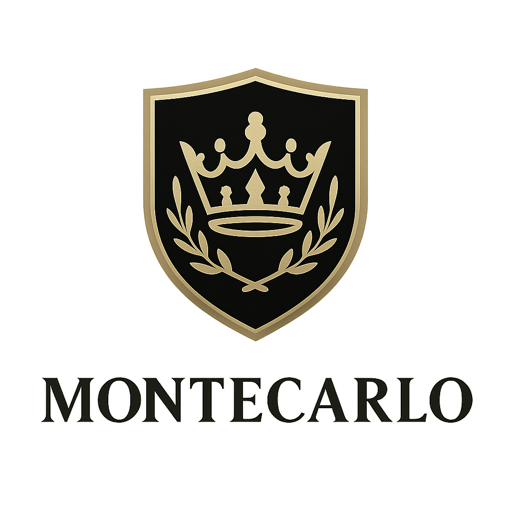 Logo Montecarlo, escudo premium en tonos dorado y negro