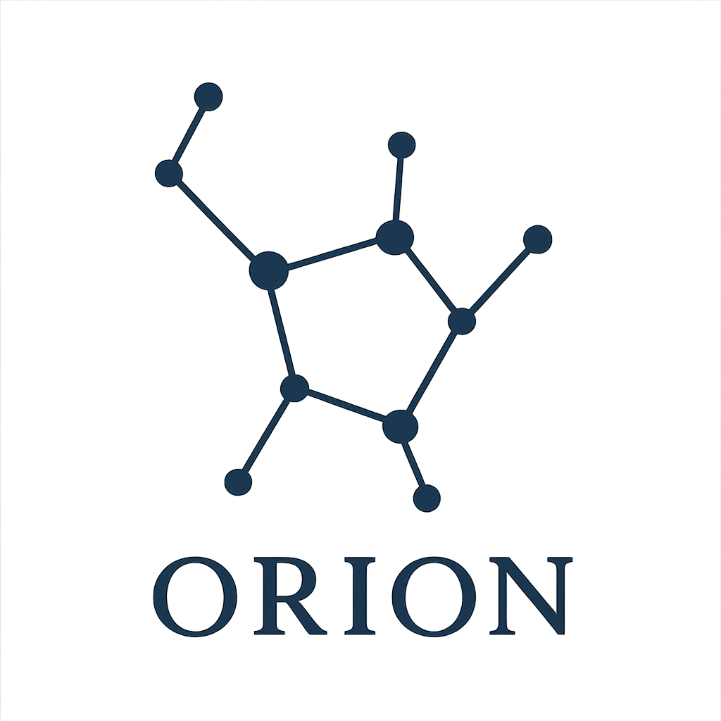 Logo Orion, constelación minimalista y azul oscuro