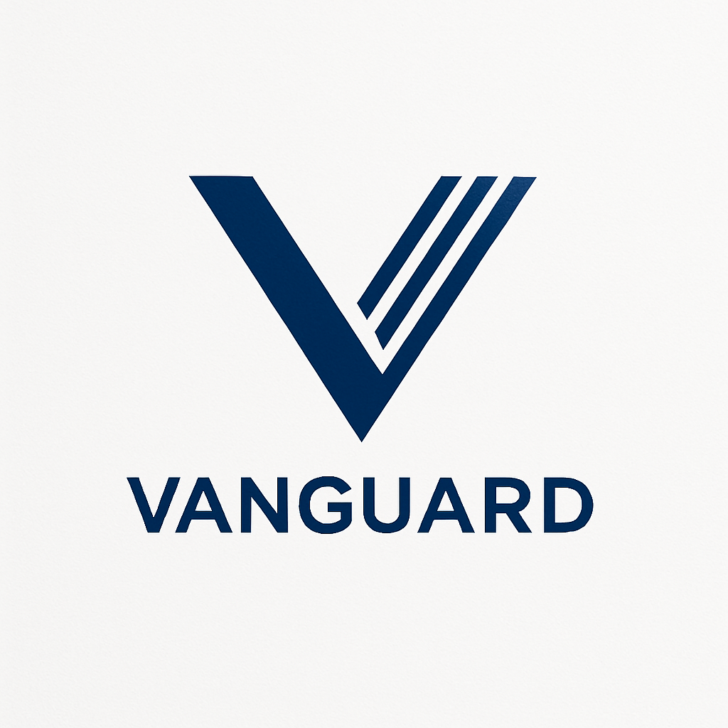 Logo corporativo Vanguard, líneas modernas y azul premium