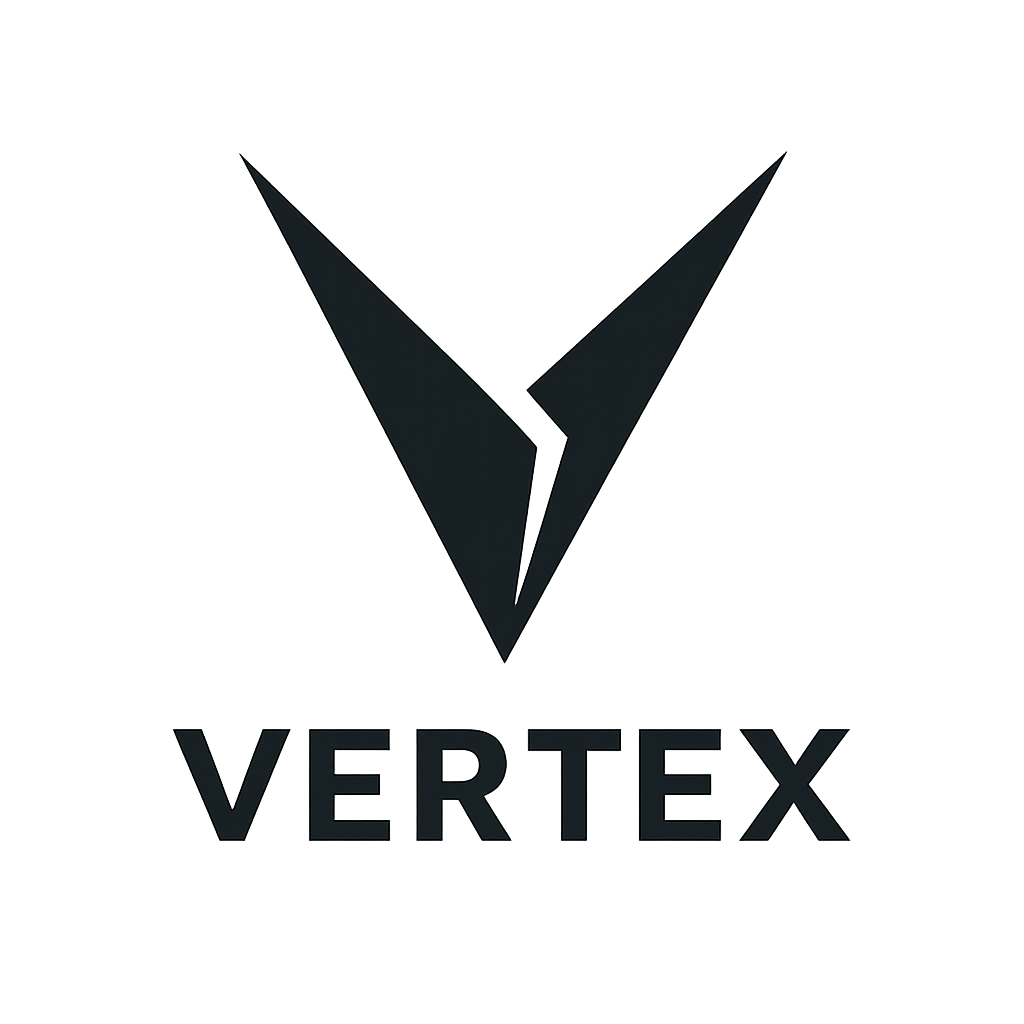 Logo Vertex, ángulos agudos y paleta monocromática premium