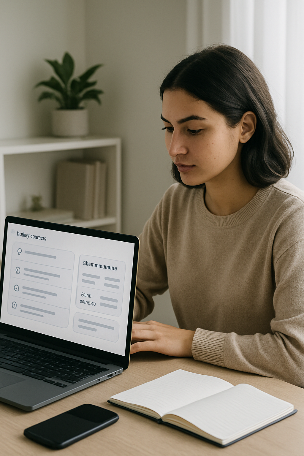 Professional remote worker reviewing a mystery shopper assignment dashboard on a laptop in a clean home office