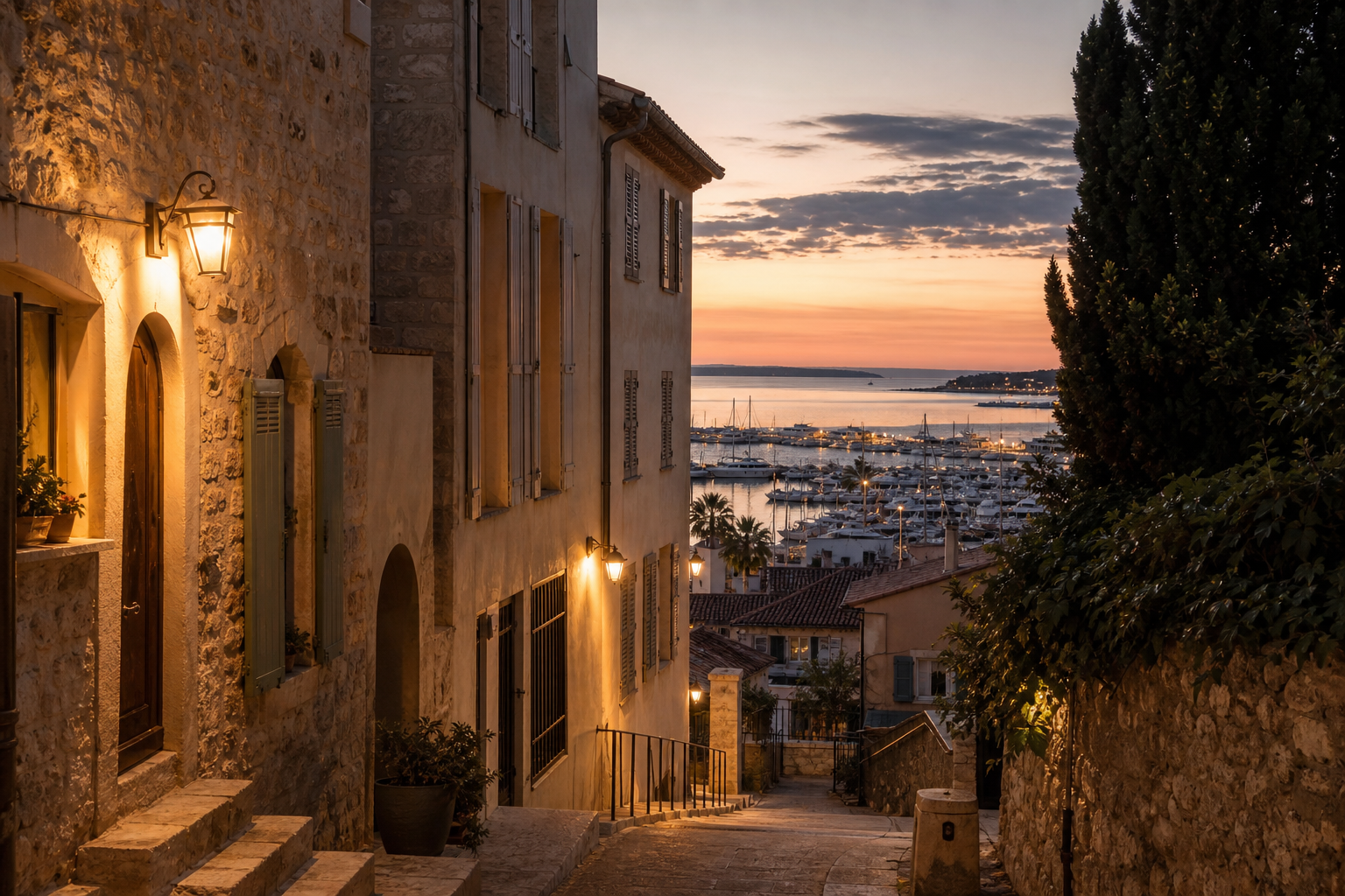 Evening view near the residence, overlooking Cannes harbour