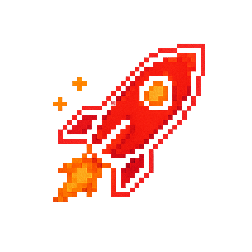 Pixel-style rocket chili icon for pump.fun call to action