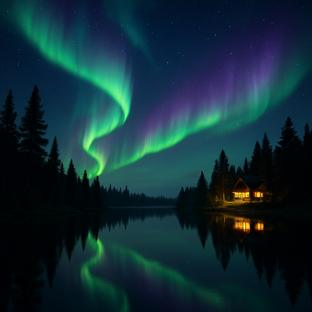 Northern Lights Aurora Borealis dancing across Arctic night sky
