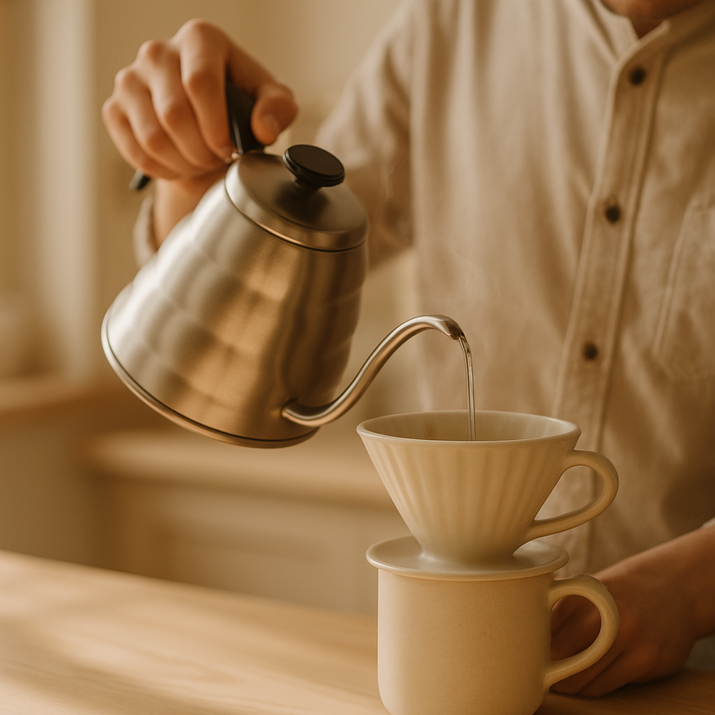 Barista pouring a slow stream of coffee