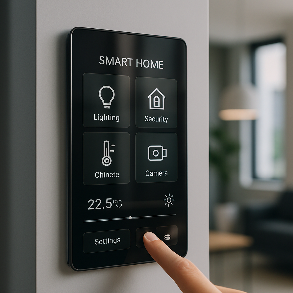 Modern smart home technology control panel in use