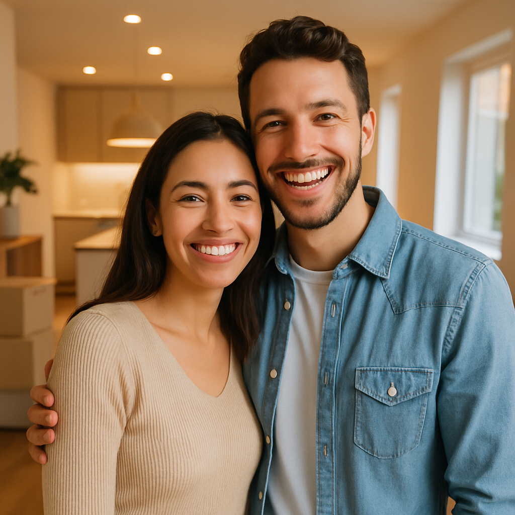 Portrait of a happy couple in their new home