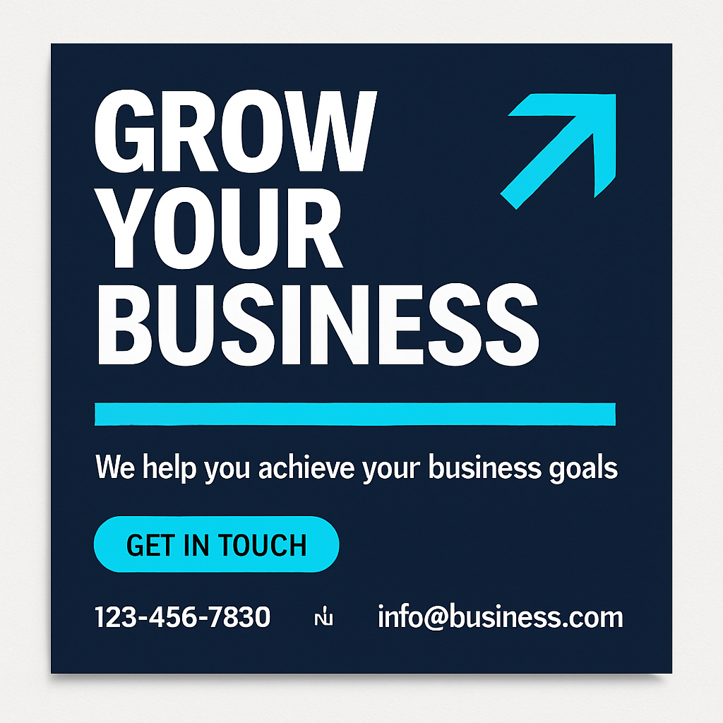 Professional social media post design with vibrant cyan accent, bold typography, and business messaging.