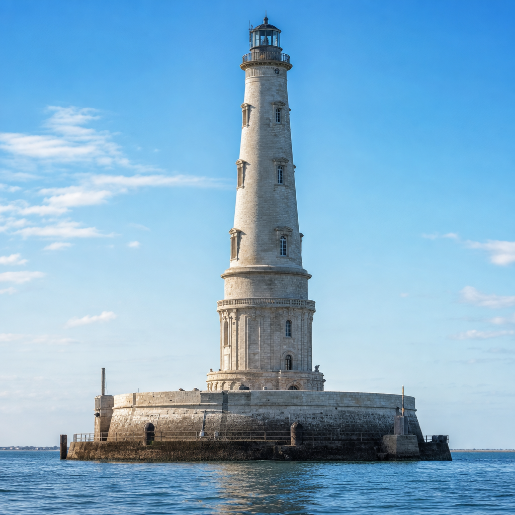 Cordouan Lighthouse rising from the sea on a bright day