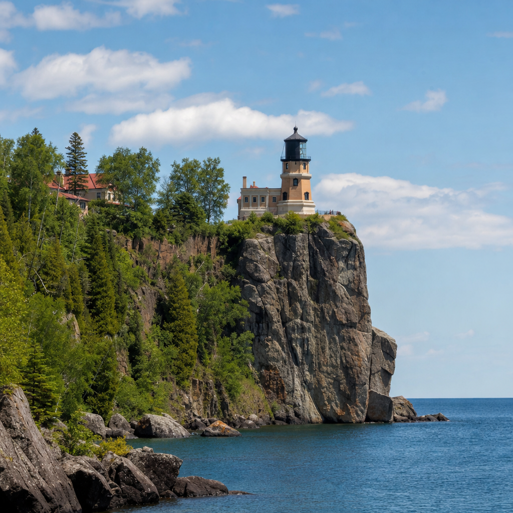 Split Rock Lighthouse standing high above Lake Superior