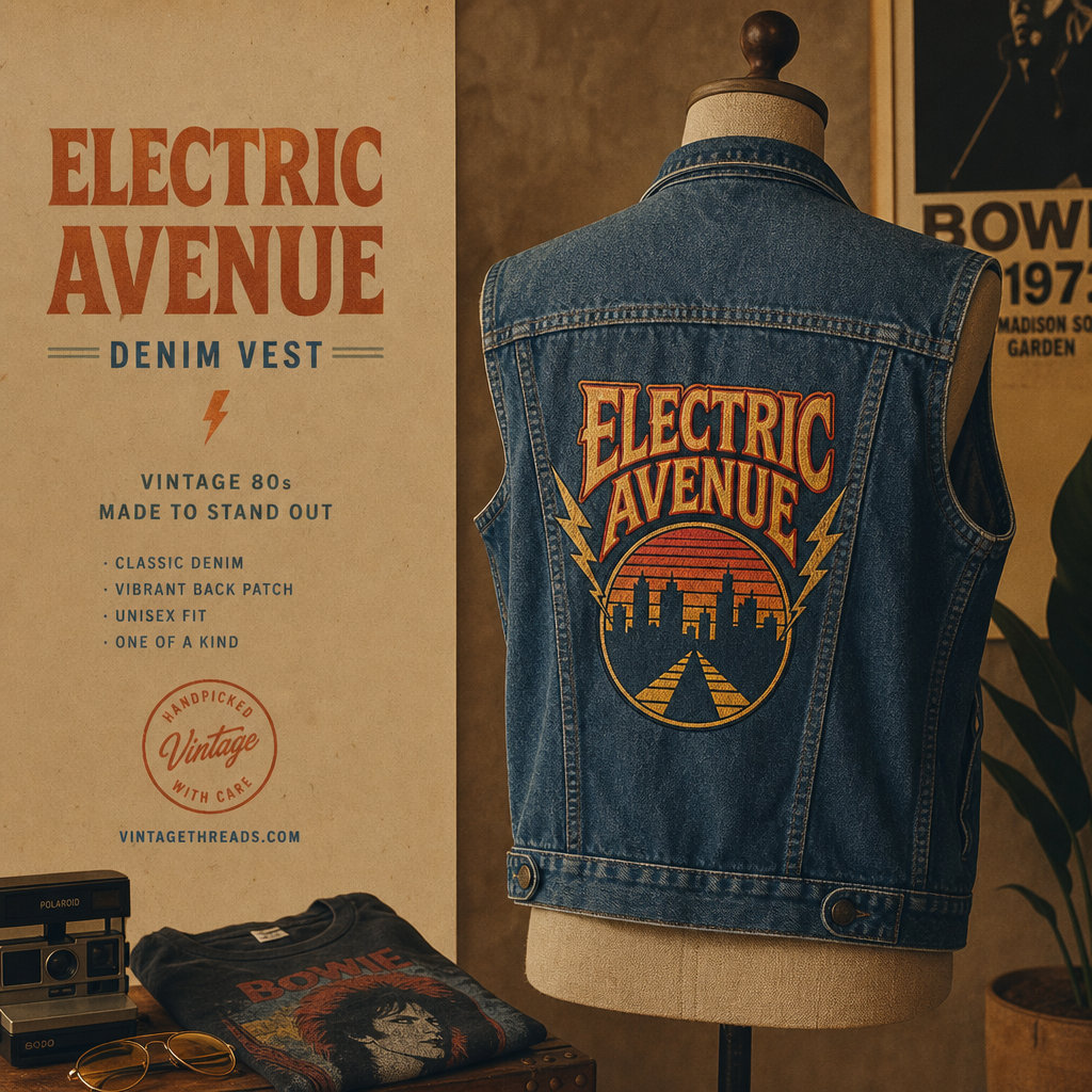 80s washed denim vest with oversized fit and vintage metal hardware.