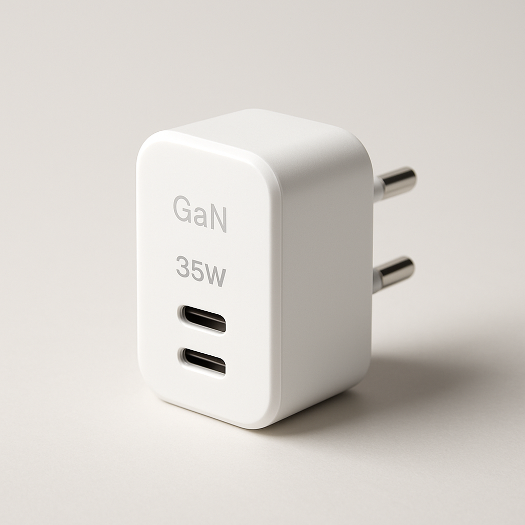 Chargeur GaN blanc compact 35W avec deux ports USB-C