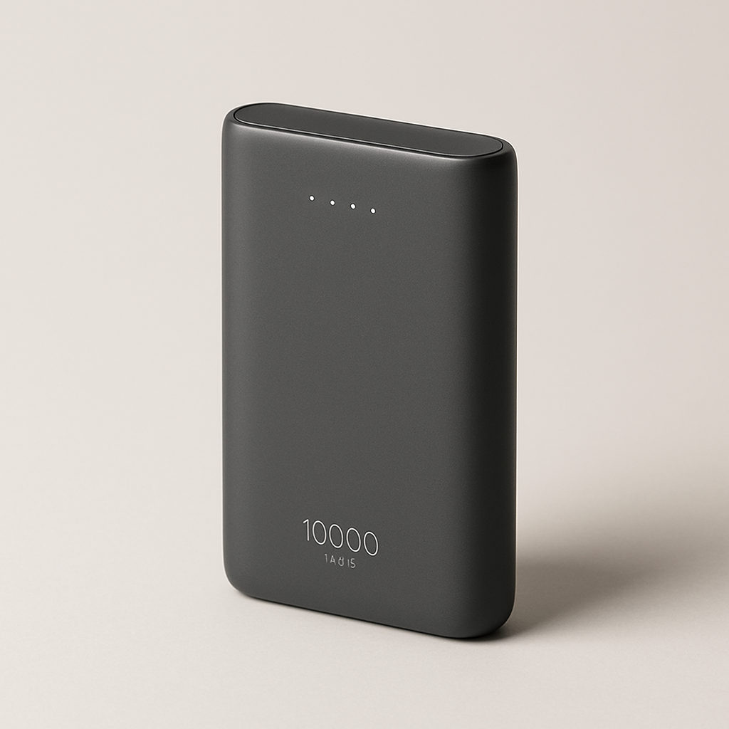 Batterie externe grise compacte 10000 mAh avec indicateur LED