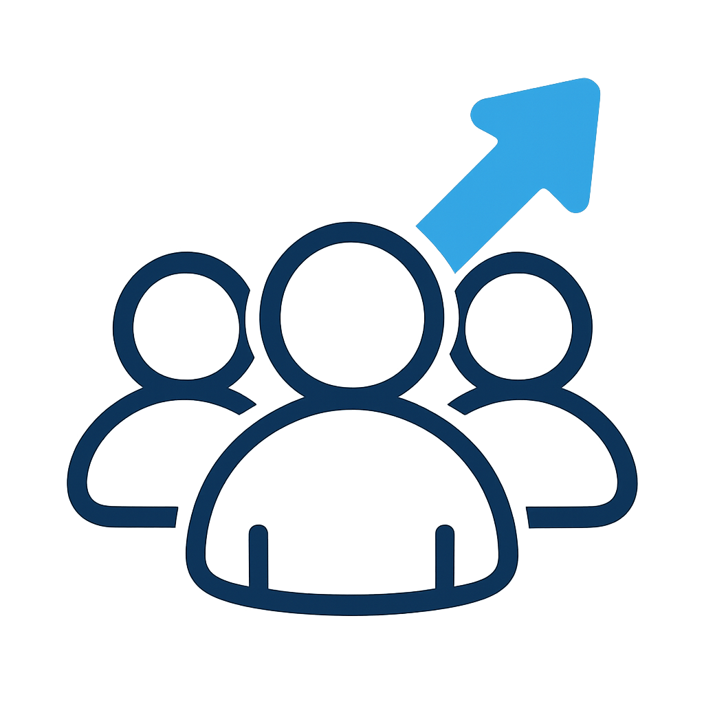 Upward arrow with users icon representing users empowered