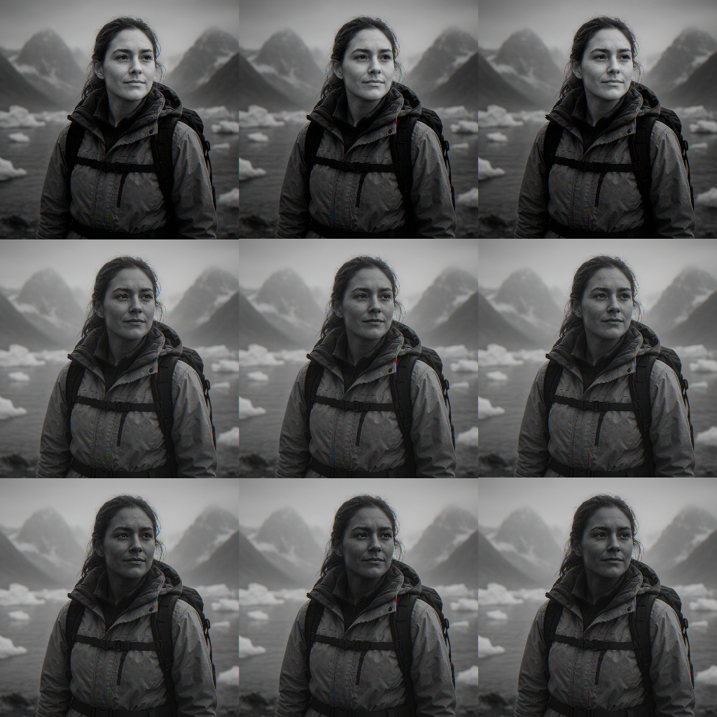 Portrait of traveler Mia Sørensen with icy mountains in background.