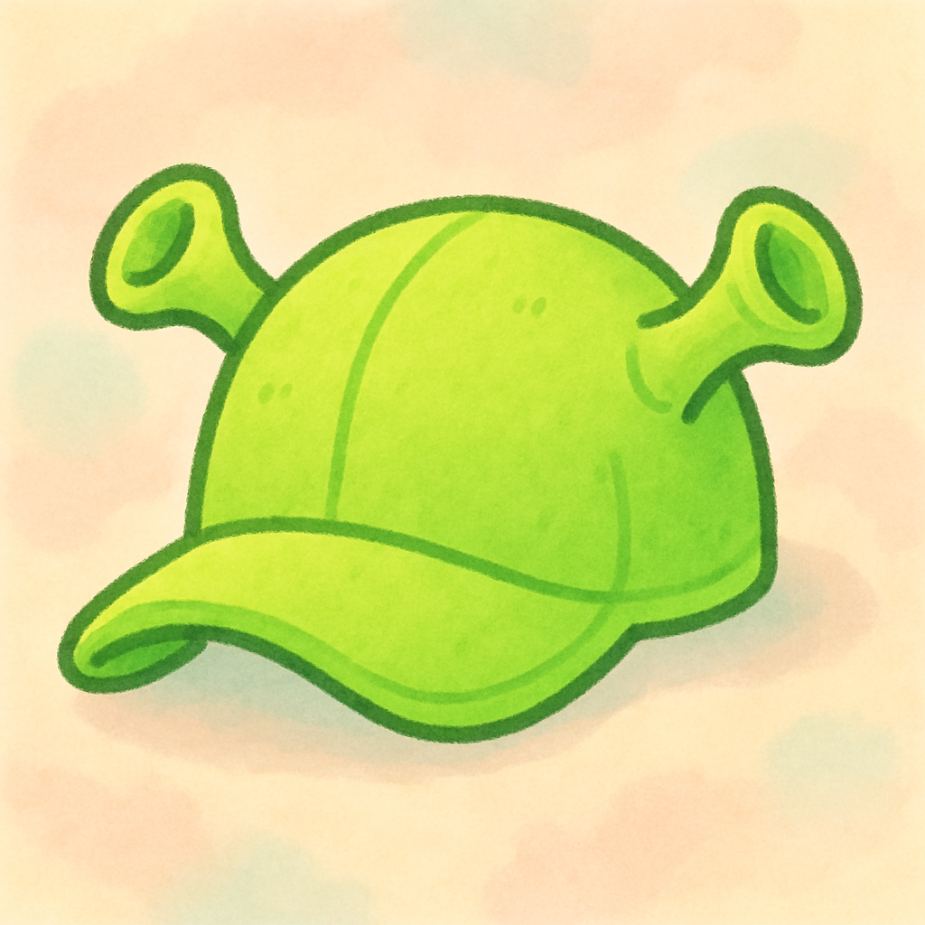 Playful green hat with Shrek ears sticking out