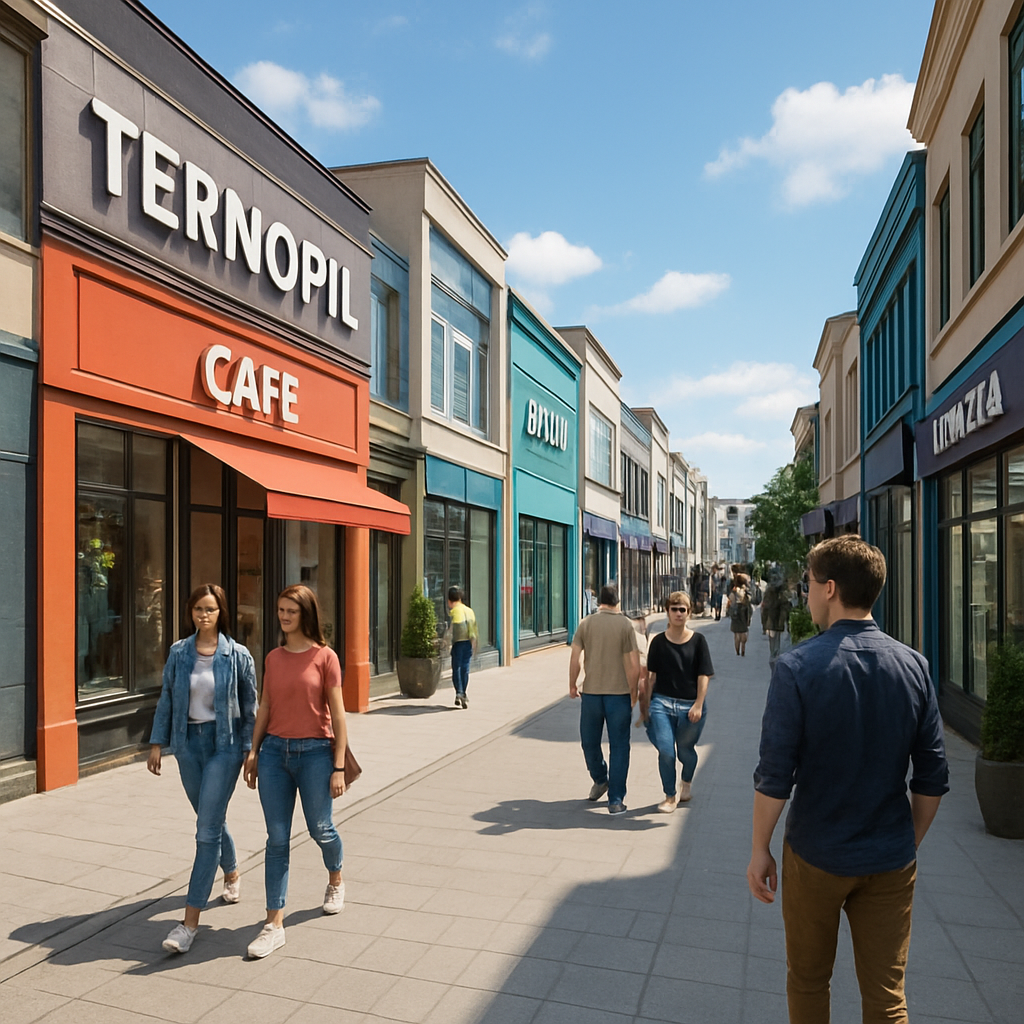 Ternopil business district with new shops opening