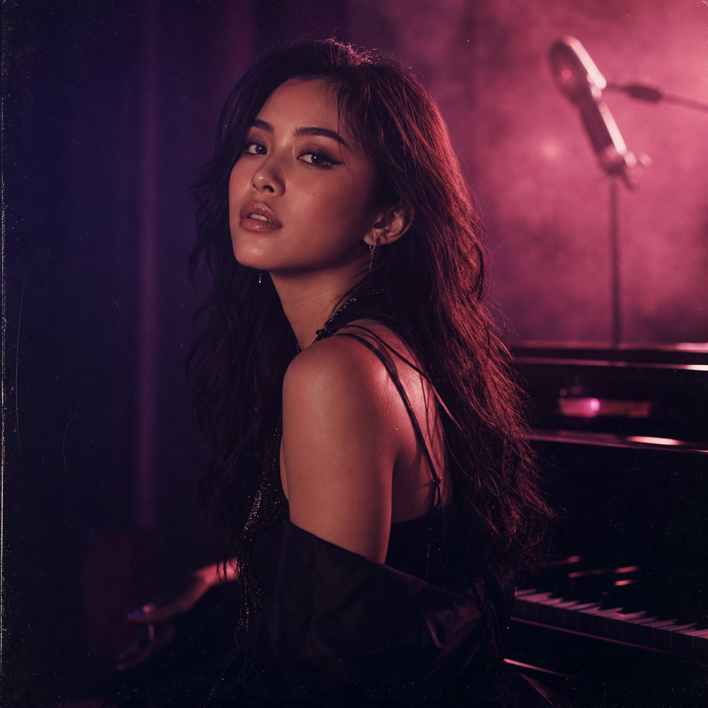 Editorial square single cover for Westside with Mary Su under magenta and indigo stage haze, polished pop-RnB mood