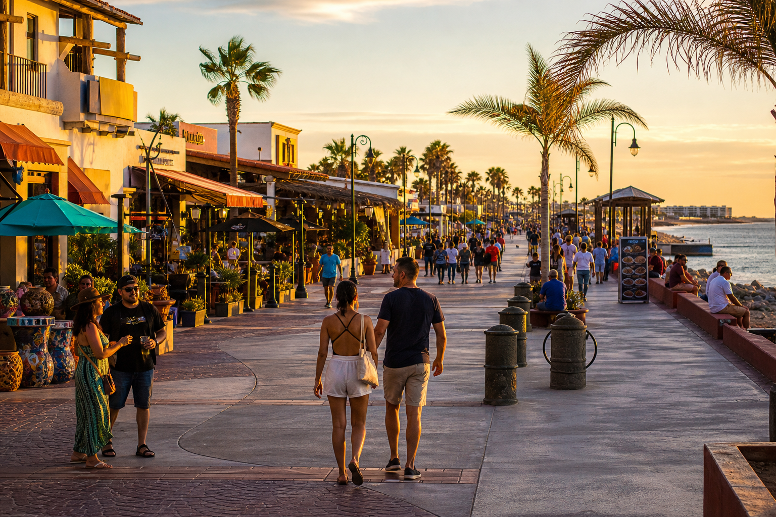 Tourist boardwalk scene ideal for a destination video clip