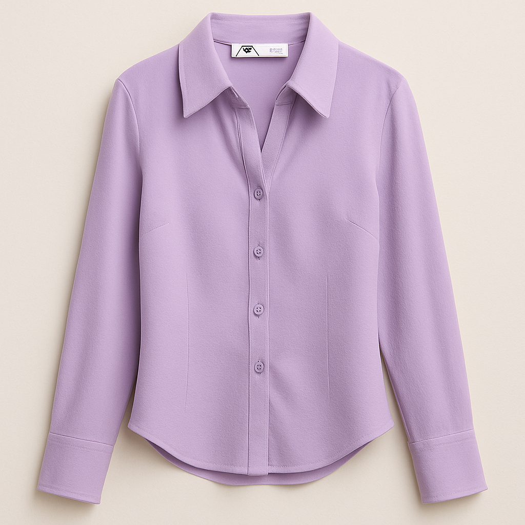 Blusa Zara color lila, nueva, sobre fondo neutro