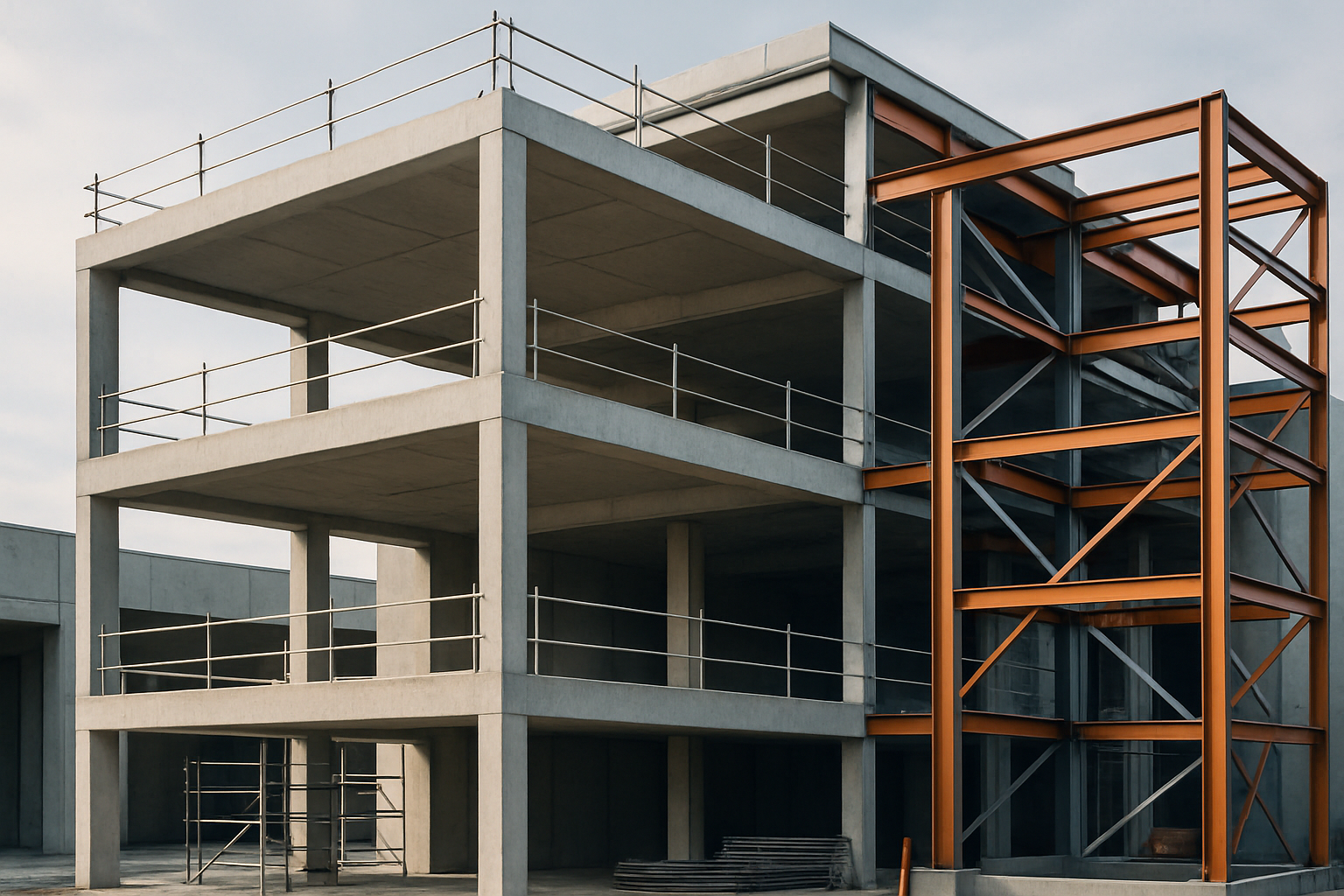 Architectural construction site with modern structure