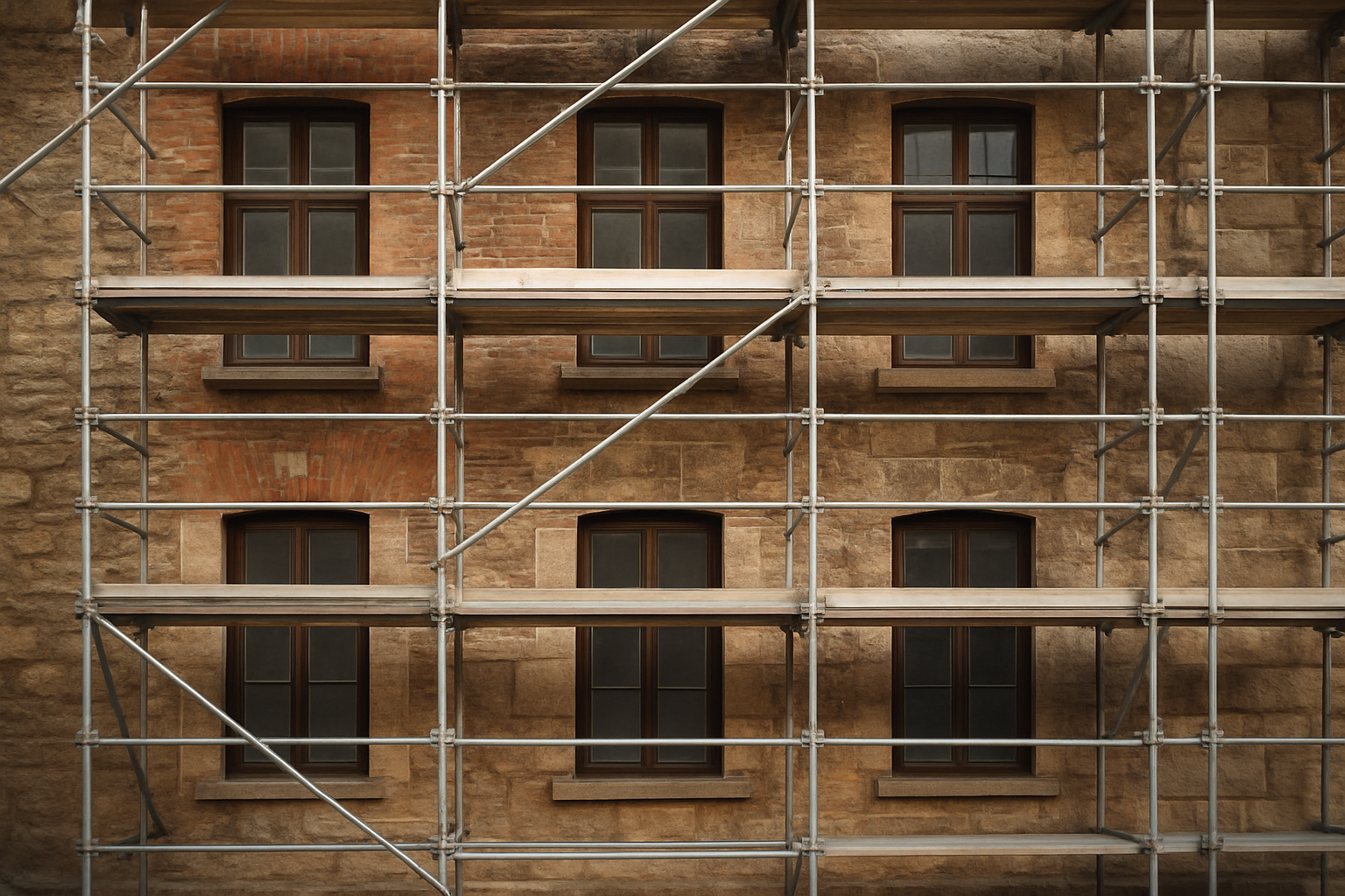 Renovation project with scaffolding and masonry