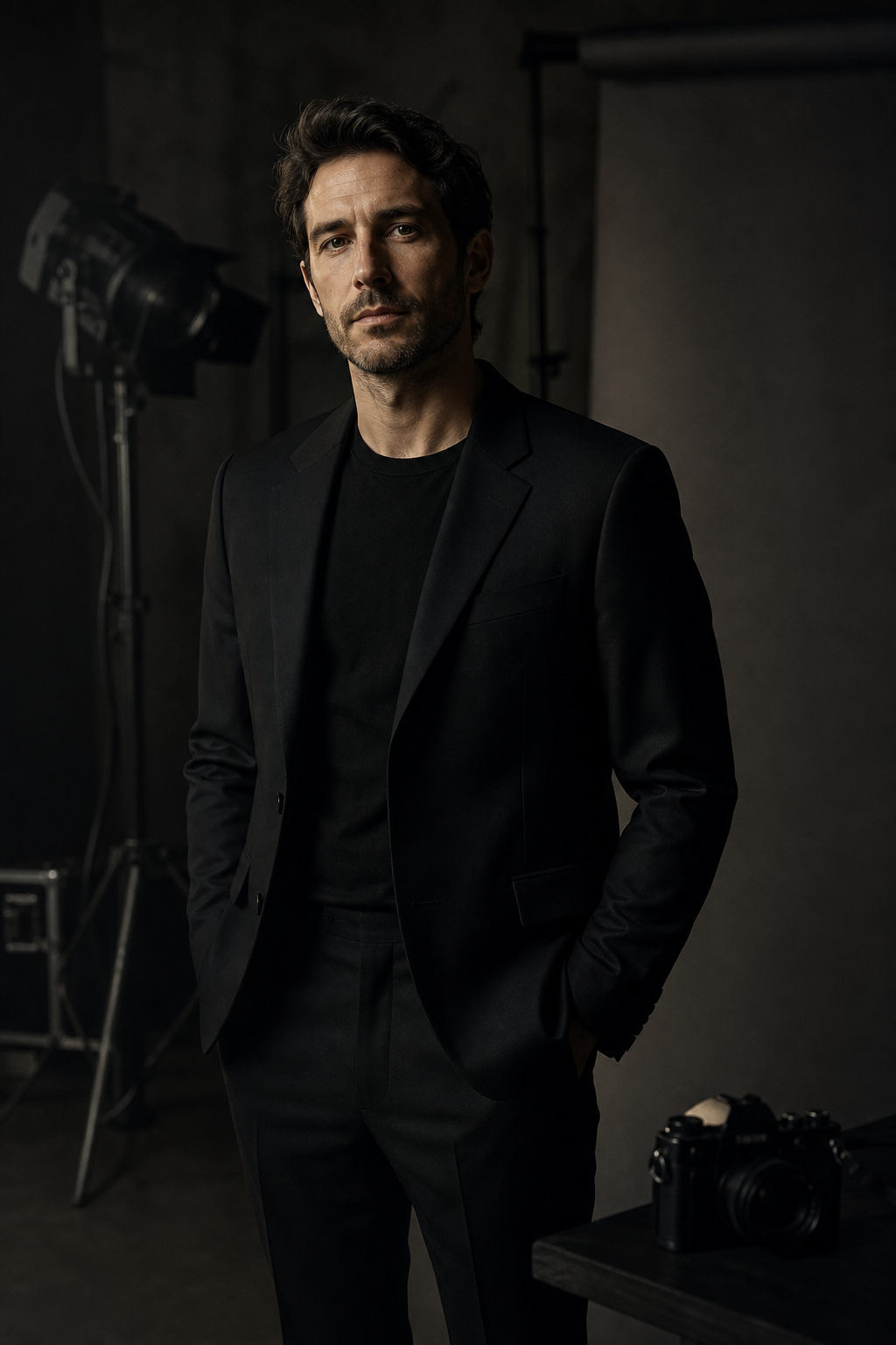 Supporting portrait of the photographer in a moody studio setting