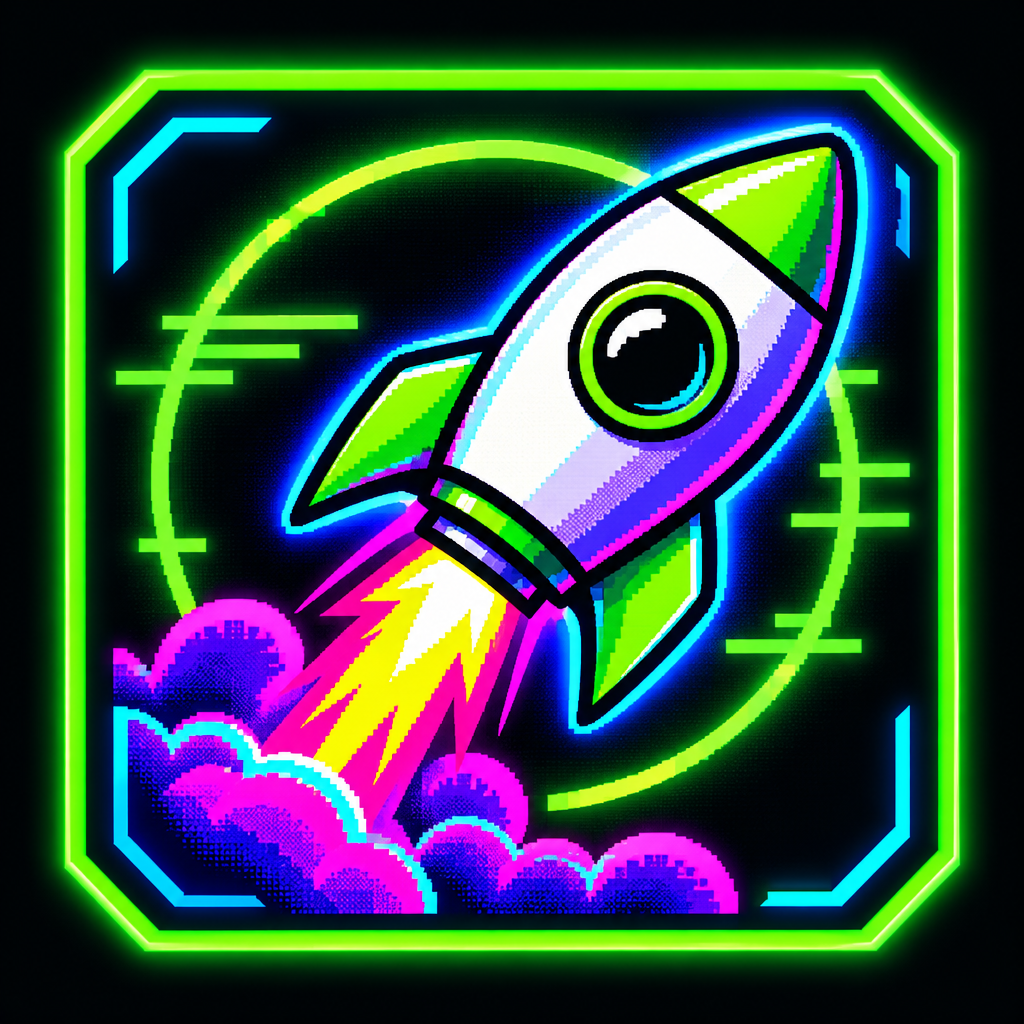 Small neon rocket badge icon for Pump.fun call to action