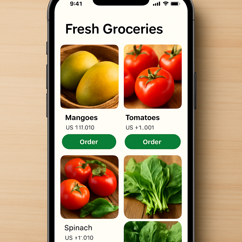 Mobile shop preview for a fresh groceries store with fruits and vegetables