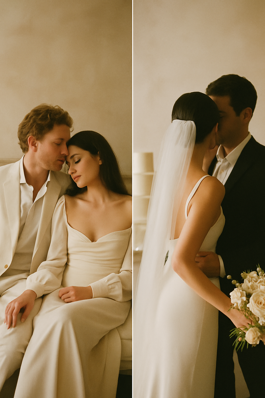 Bride and groom holding hands by a tall sunlit window during intimate vows