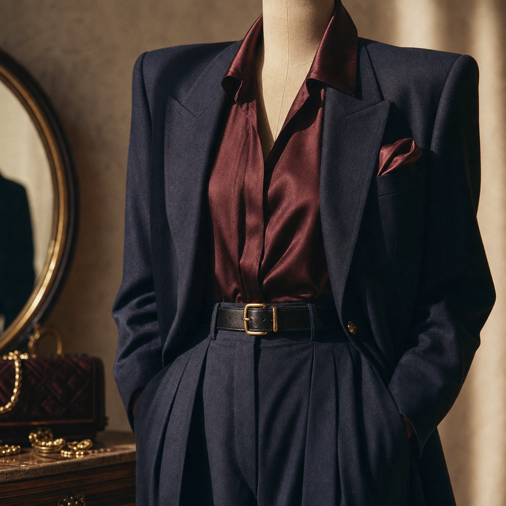 1980s power dressing with strong tailoring