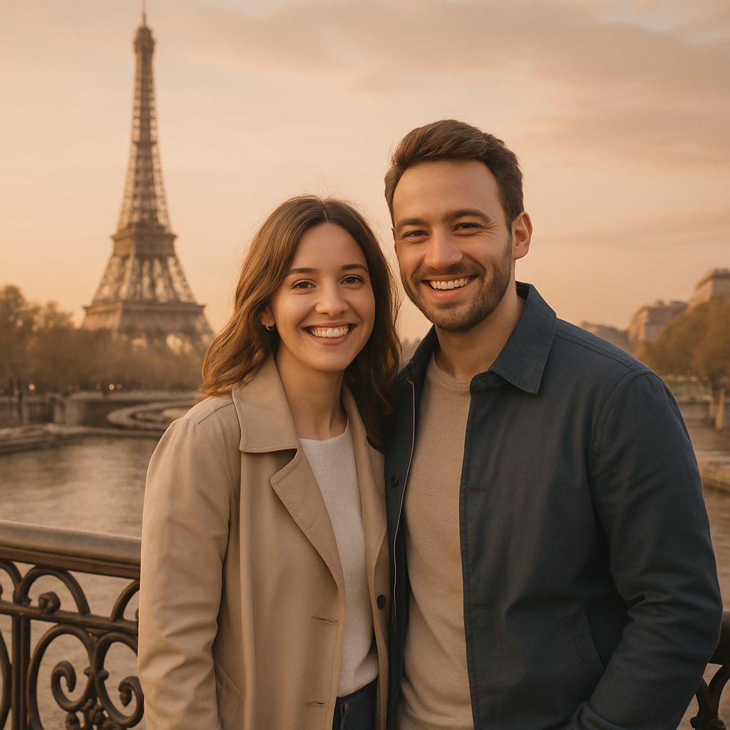 Traveling couple in Paris