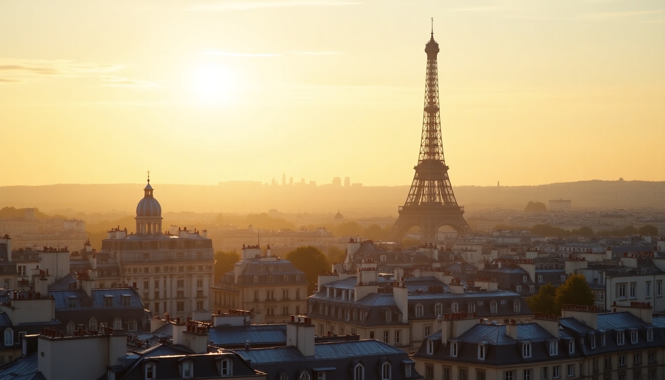 Scenic Paris skyline with the Eiffel Tower at golden hour