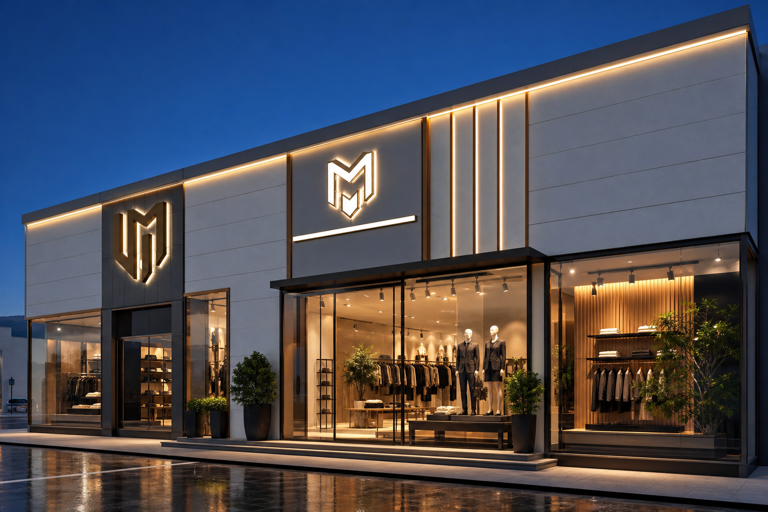 Retail signage project with illuminated storefront branding