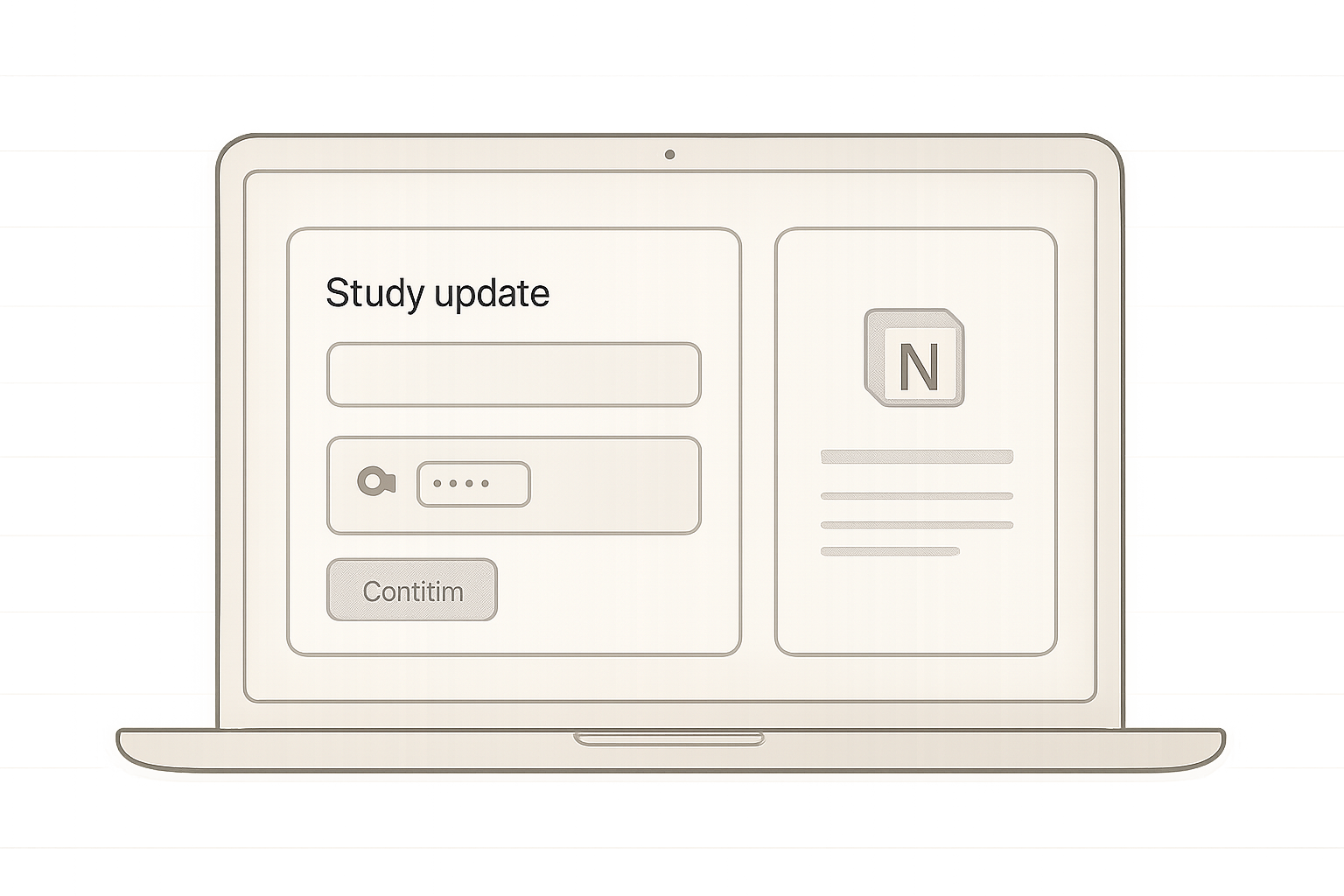 Soft CatDesk interface mockup showing a student update card being organized and sent into Notion with a calm minimal layout