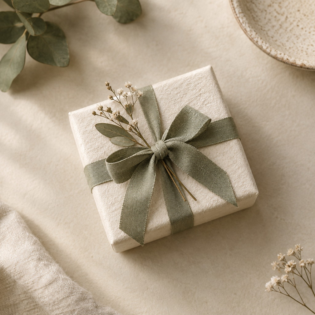 Wrapped SilverLoom jewelry gift with soft ribbon on a warm neutral surface
