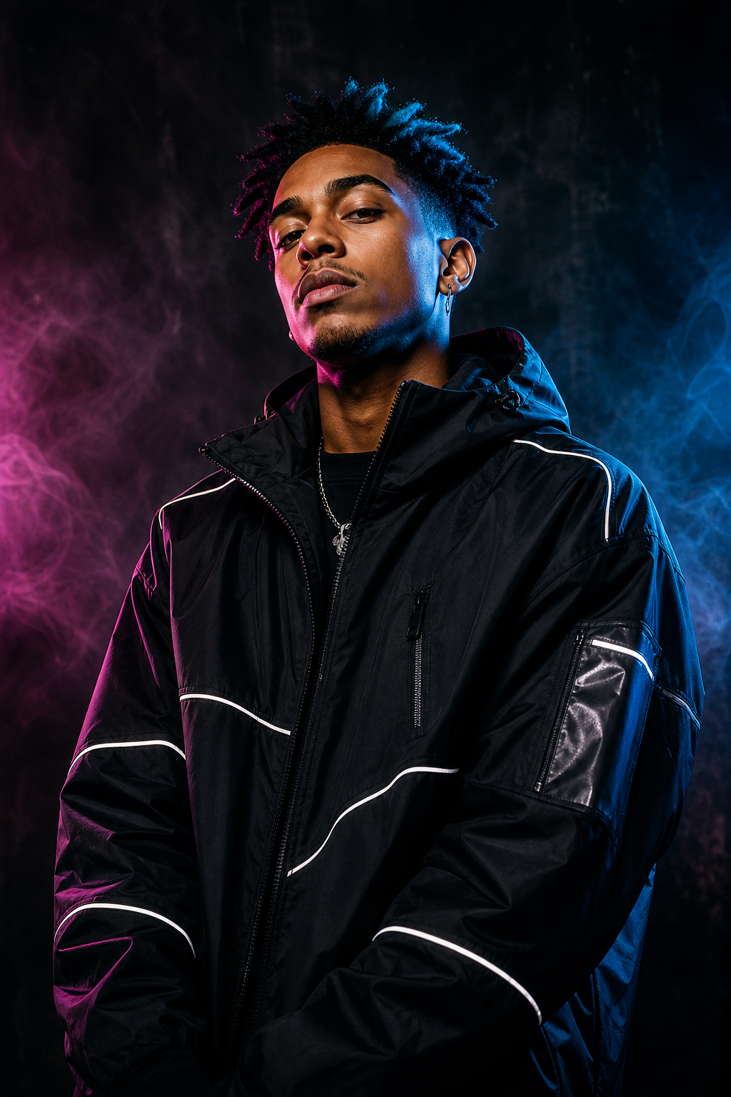 Featured independent artist portrait with bold streetwear styling and confident stage-ready expression
