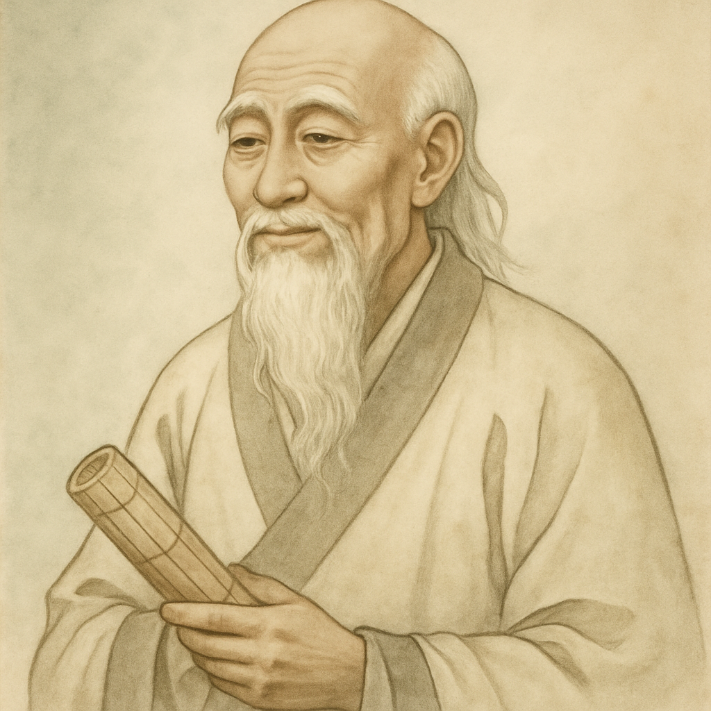 老子形象的水墨风人物插画