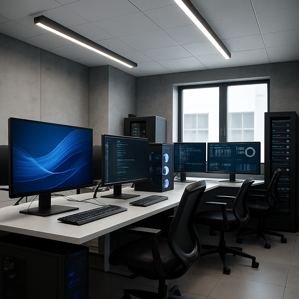 Ambiente tecnológico moderno com equipamentos de TI