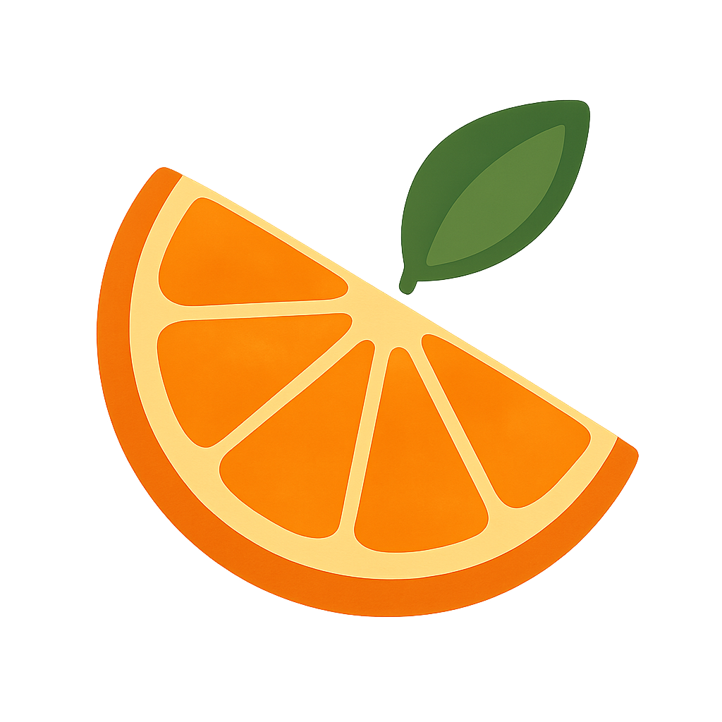 Small orange slice icon with bright segments and a green leaf