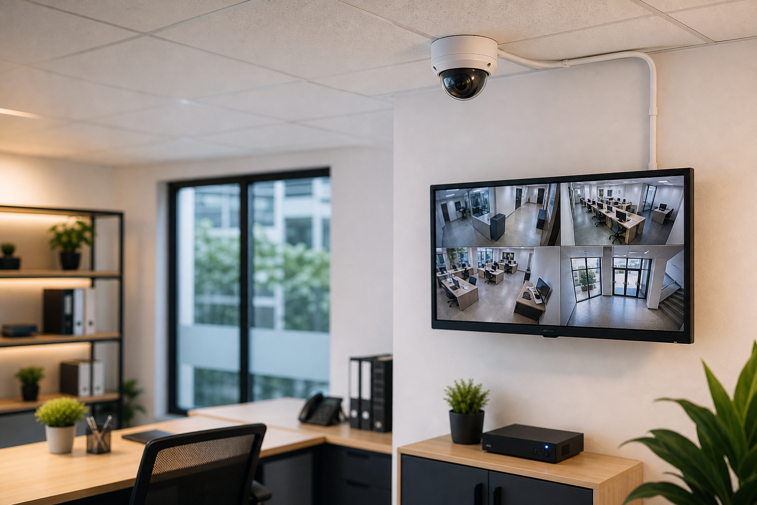 Instalación de cámaras en interior con cableado discreto y monitoreo en pantalla