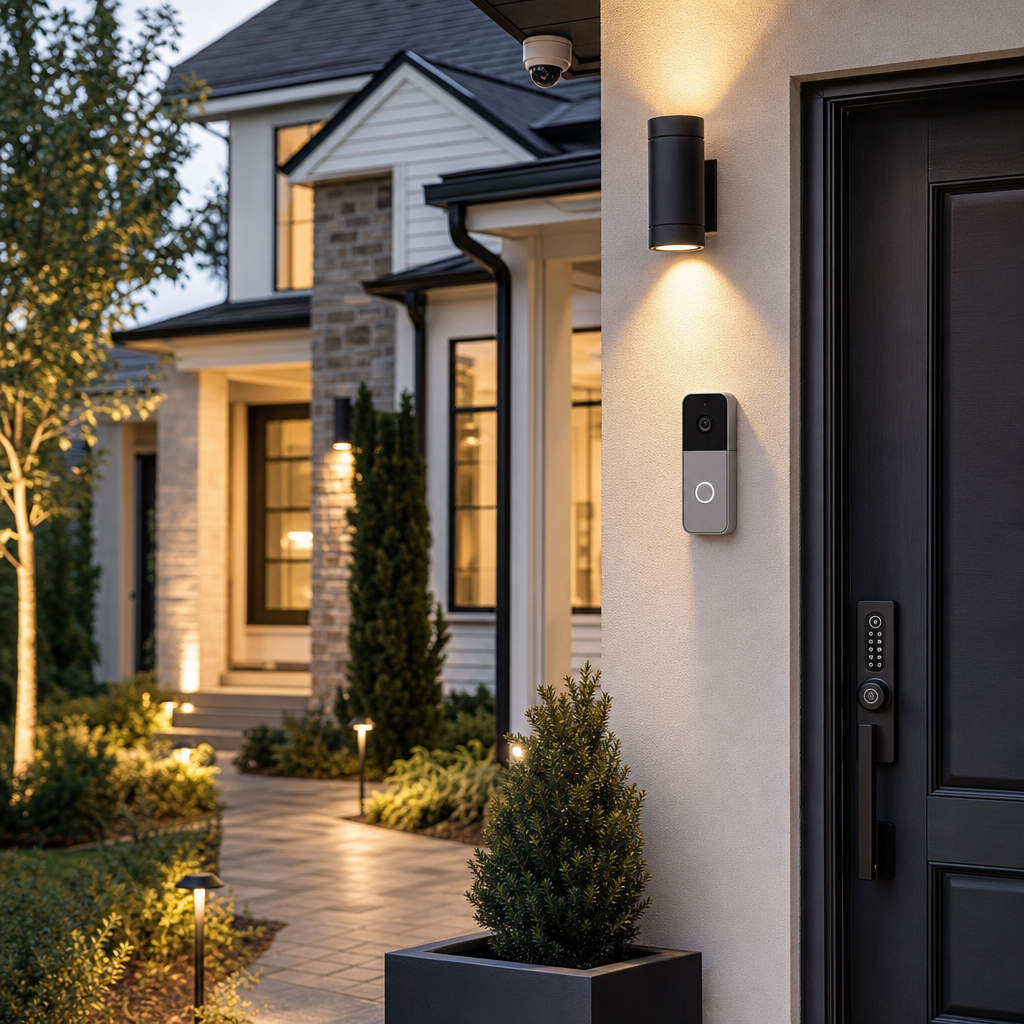 Elegant townhouse exterior at dusk with warm interior lights, signaling a premium property generating income