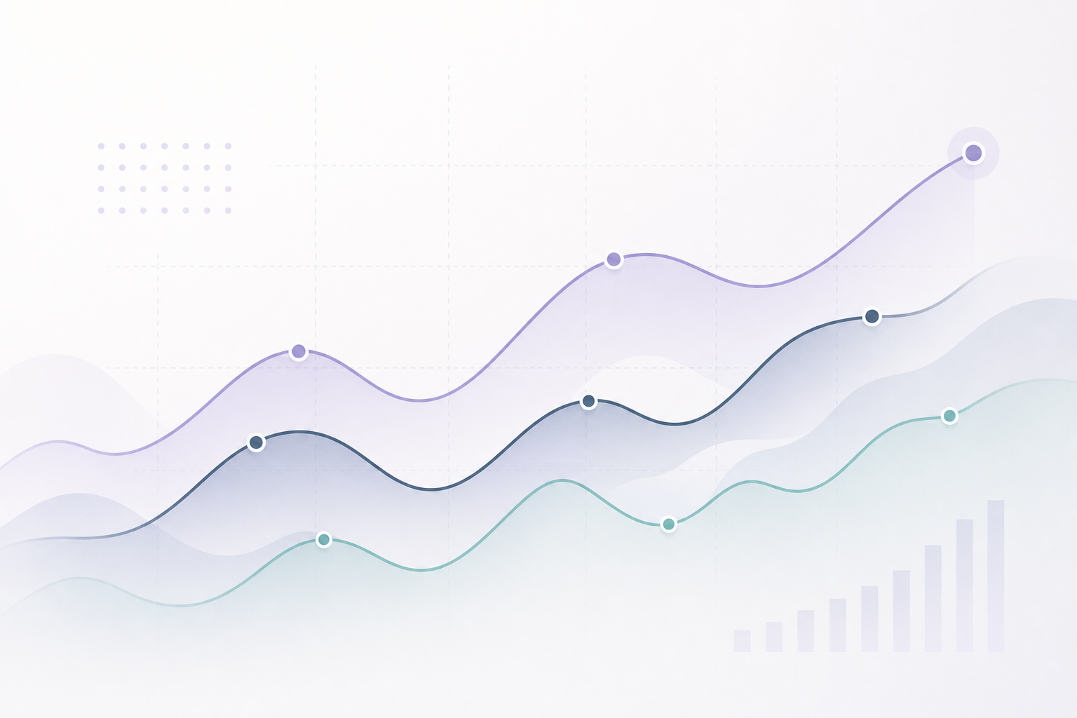 Abstract analytics line-graph visual with layered curves and data points