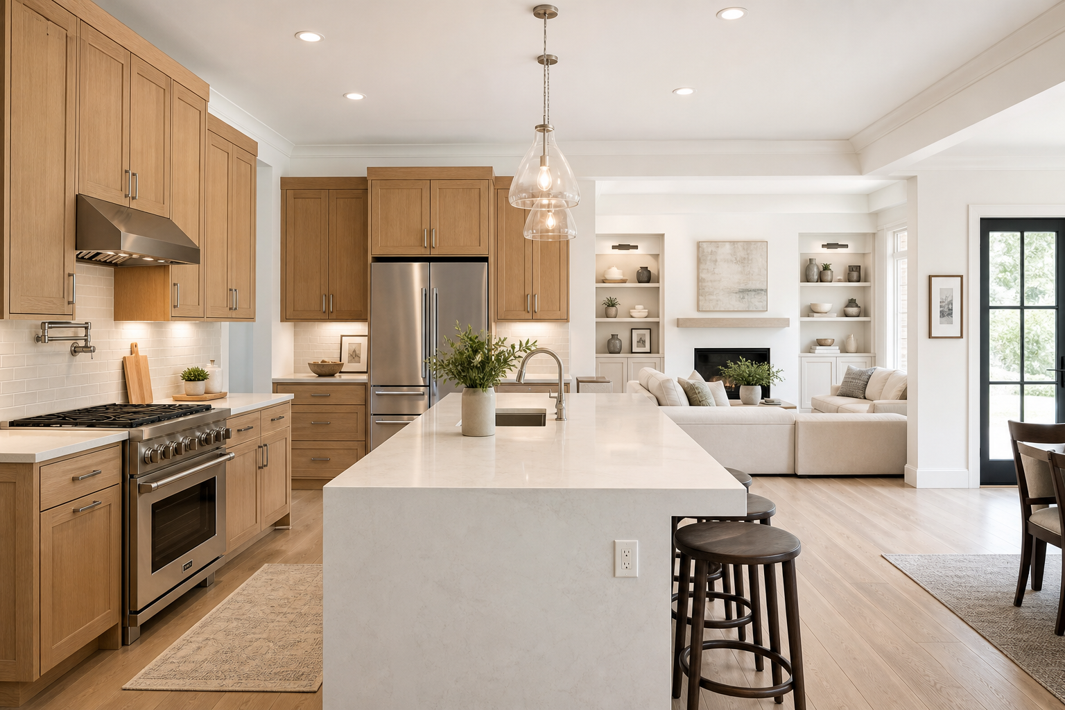 Interior remodel with custom kitchen cabinetry, brighter circulation, and refined material finishes