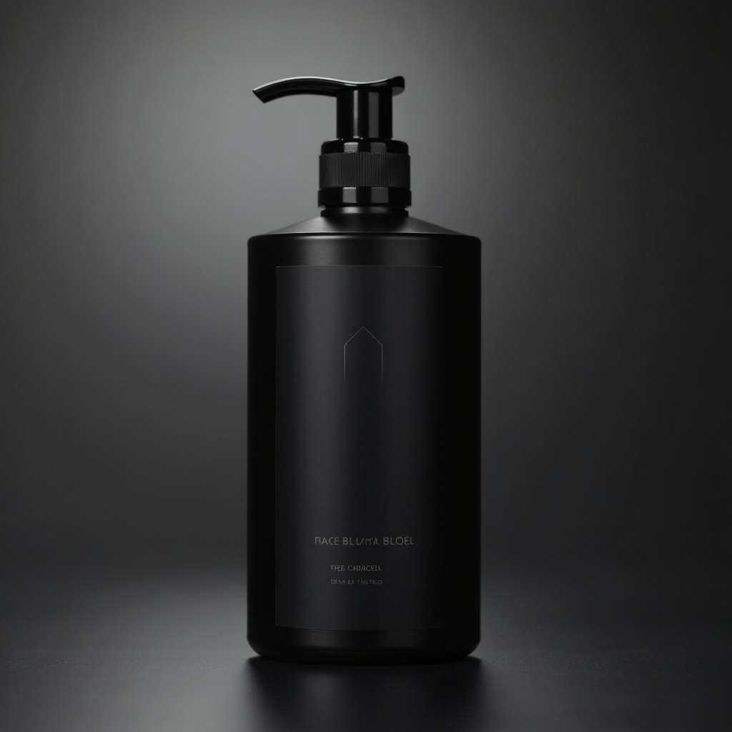 Charcoal shampoo bottle with minimal label