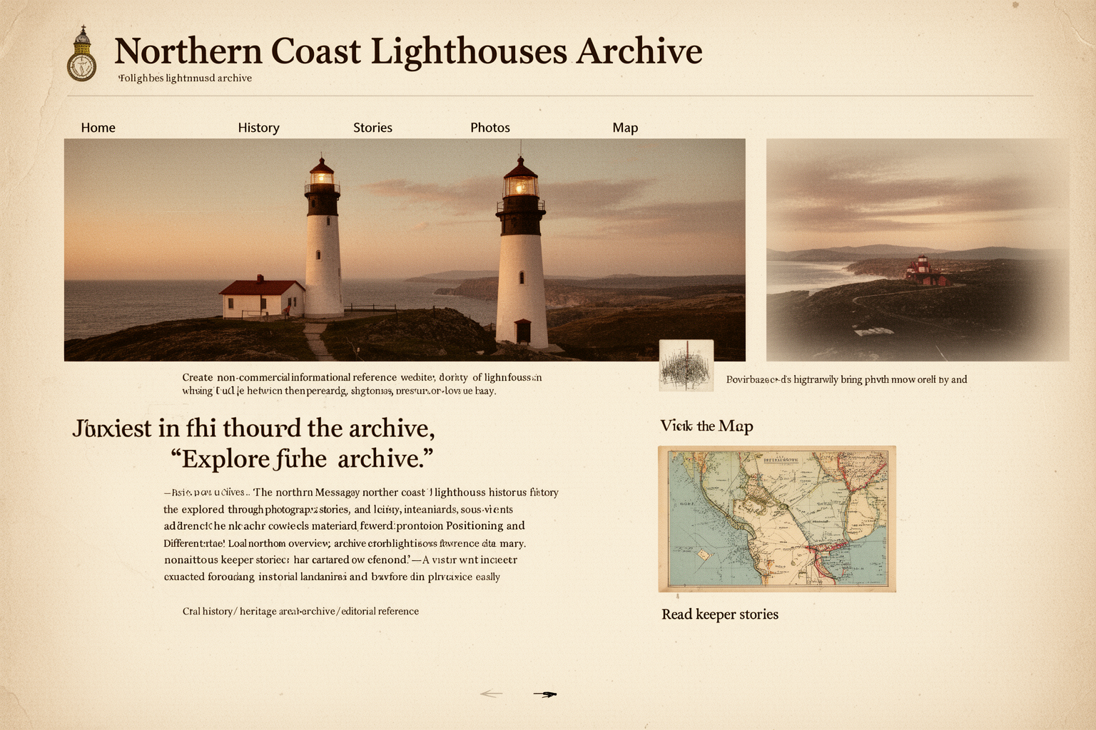 Lighthouse beam sweeping across a quiet bay at dusk with deep amber sky and dark water