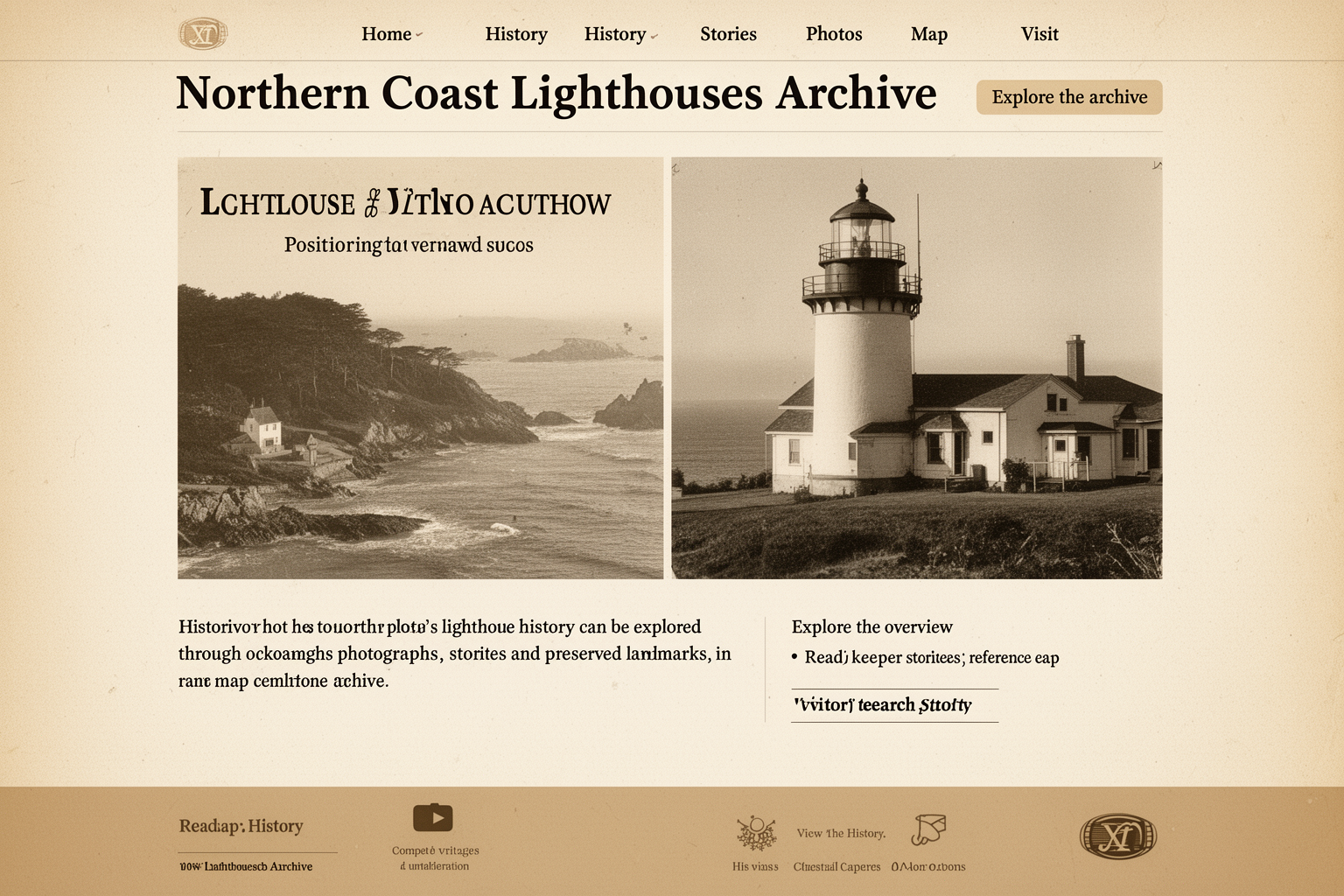 Stylized archival map of the northern coast with preserved lighthouse markers and coastline contours