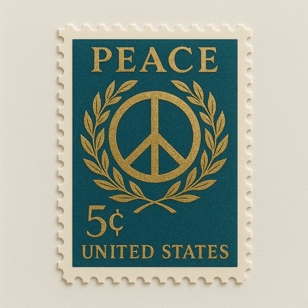 Commemorative postage stamp with gold accents celebrating a peace jubilee