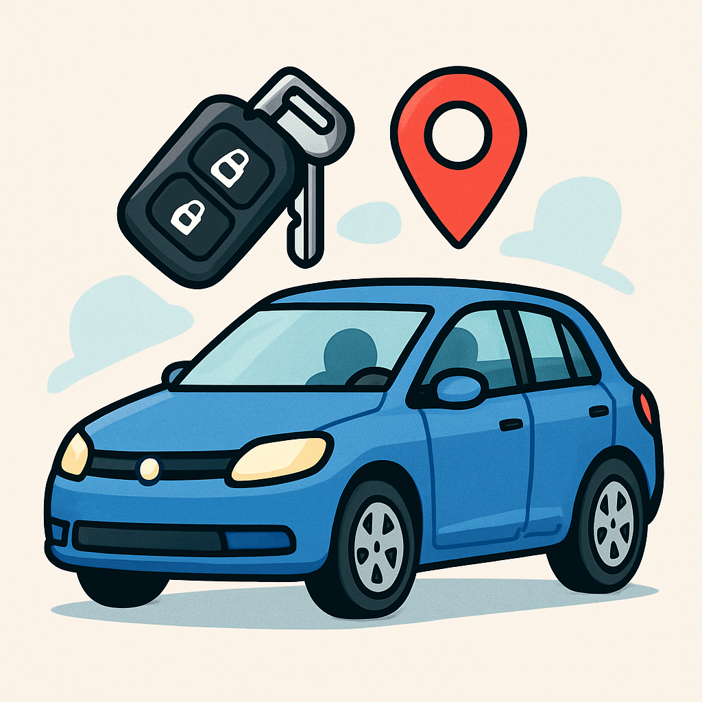 Rental car with keys and location pin