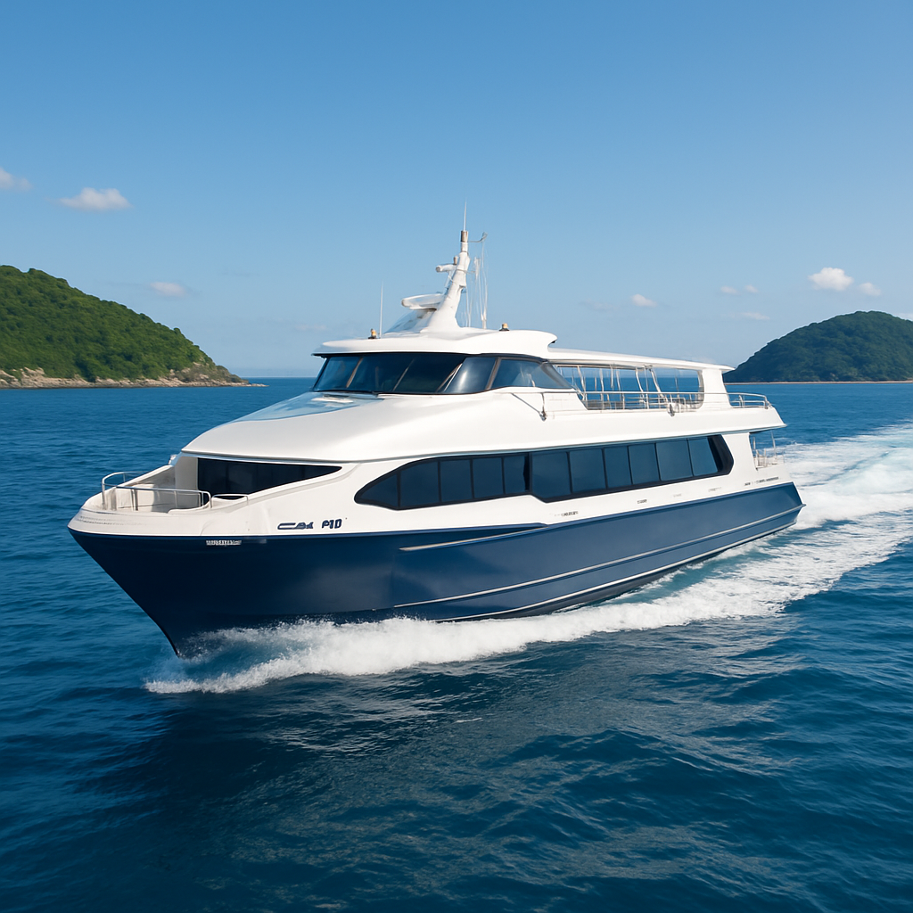 Modern fast ferry cruising between islands